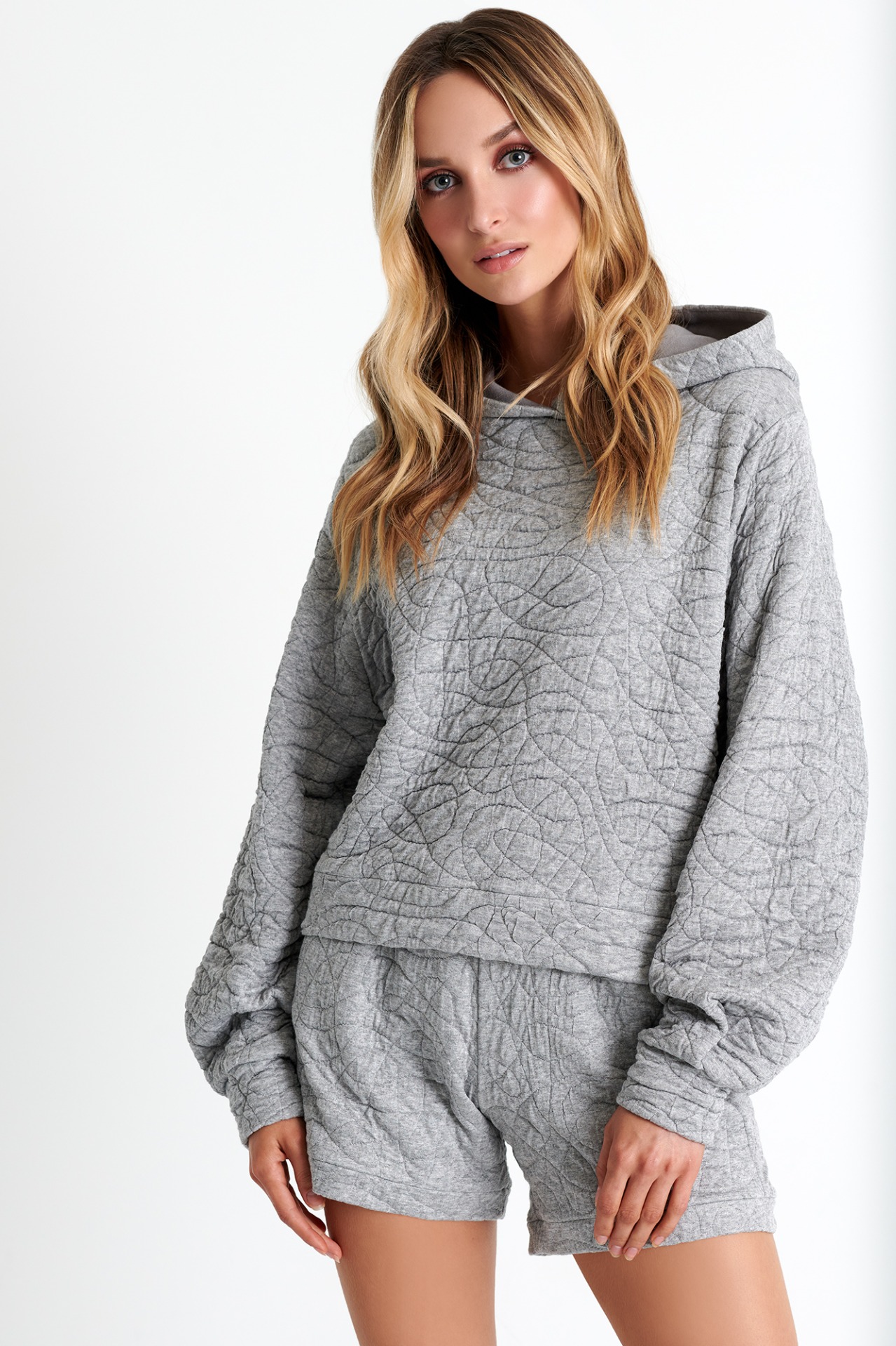 Puff sleeve quilted cotton jersey hoodie | SHAN