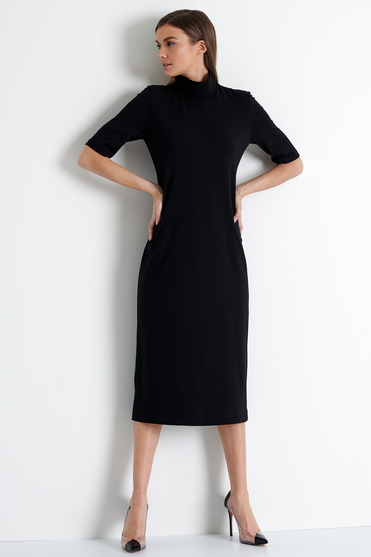 Chic Black Dress - Half Sleeve Dress - Crewneck Sheath Dress - Lulus