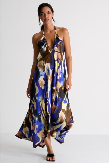 Halter style silk maxi dress