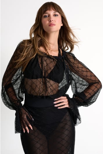 Mesh blouse with detailed sleeves