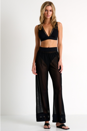 Mesh pants with mosaic cutouts