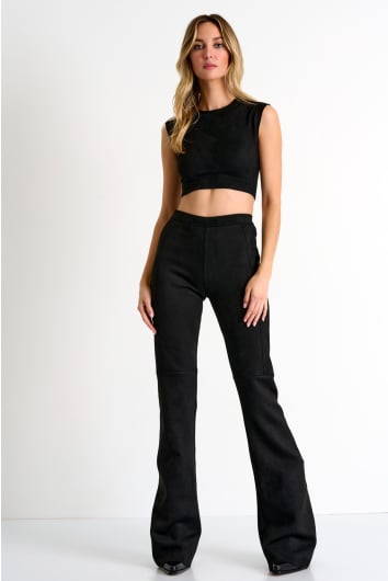 Vegan suede flared pants