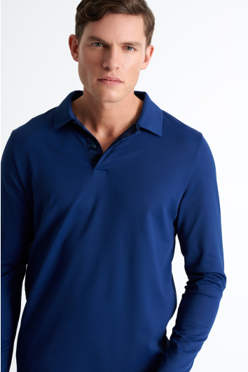 Long sleeve textured jersey polo