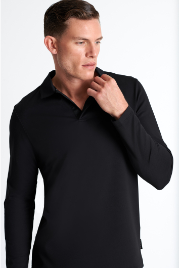 Long sleeve textured jersey polo