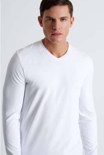 Textured V-neck long sleeve jersey