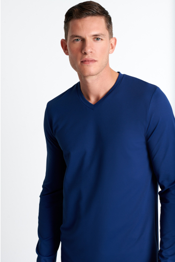 Textured V-neck long sleeve jersey