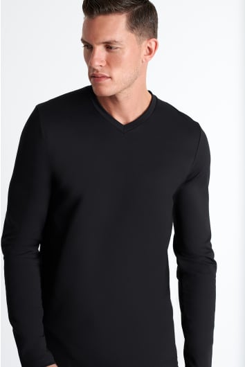 Textured V-neck long sleeve jersey