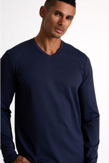 Textured V-neck long sleeve jersey