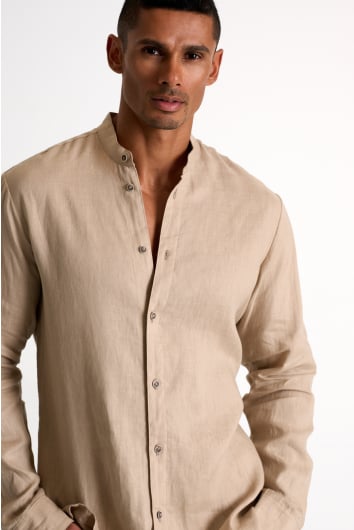 Mandarin collar linen shirt