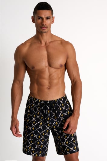 Long fit stretch swim trunks